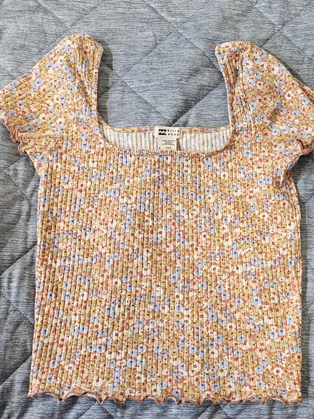 Billabong Peach Floral Ribbed Crop Top